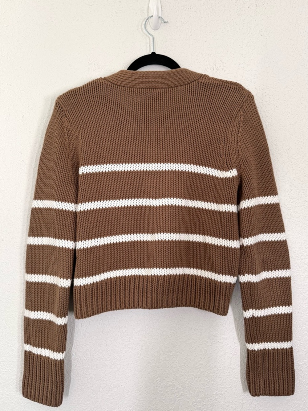 LA LIGNE Mini Marina Chunky Knit Cardigan Sweater Tan Cream Stripe Small - Picture 6 of 7